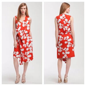 Diane Von Furstenberg Naira Dress Size 6 Orange Floral 100% Silk Draped